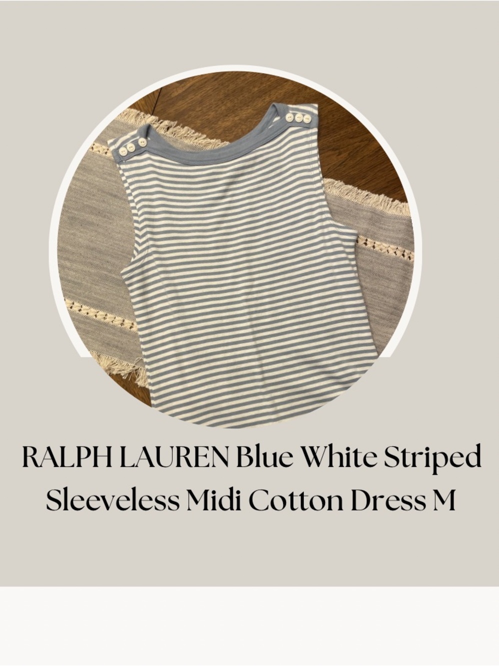 RALPH LAUREN Blue White Striped Sleeveless Midi Cotton Dress M